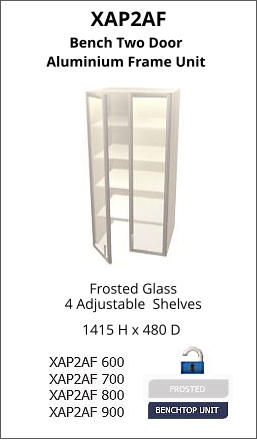 XAP2AF Frosted Glass 4 Adjustable  Shelves 1415 H x 480 D Bench Two Door Aluminium Frame Unit