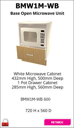 BMW1M-WB Base Open Microwave Unit White Microwave Cabinet 432mm High, 500mm Deep 1 Pot Drawer Cabinet 285mm High, 560mm Deep 720 H x 560 D